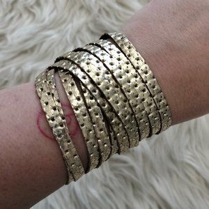 Flourish Leather Gold Dotted Double Wrap Sliced Cuff